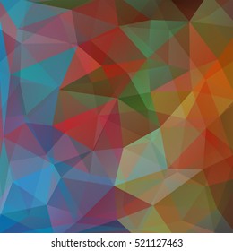 Abstract mosaic background. Triangle geometric background. Design elements. Vector illustration. Brown, red, blue colors. Autumn-colored. 