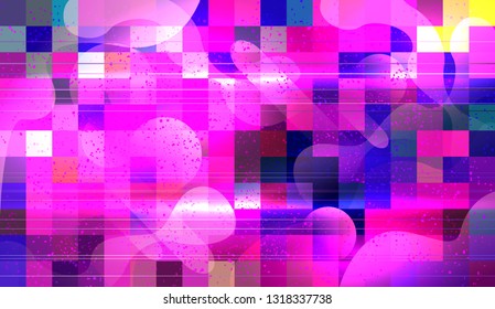 Abstract mosaic background with wave elements. chaos on square tiles. colorful colors. pink, purple, blue