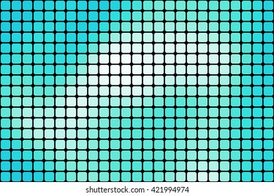 Abstract mosaic blue background with square tiles over black, horizontal format.