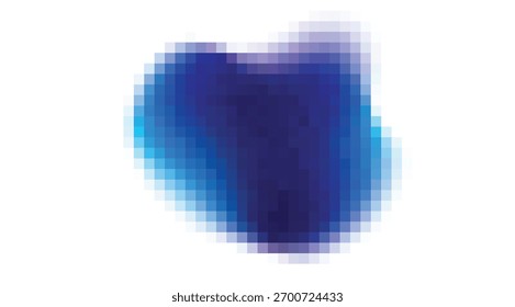 Abstract mosaic of blue and cyan pixel squares arranged in an amorphous shape on a white background, creating a cool and modern digital art piece