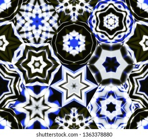 Abstract mosaic of caleidoscopes. Hexagonal image structure.