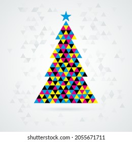 Abstract mosaic christmas tree from CMYK triangles with place for text - vector illustration