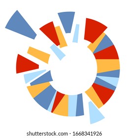 Abstrakter Mosaikkreis in sizilianischen Farben. Vektorillustration-Illustration des farbigen Rundzeichens mit fließendem Fragment. Dekoratives Element. Logo, Konzept, Verband. Design drucken. Der mediterrane Stil des Meeres. 