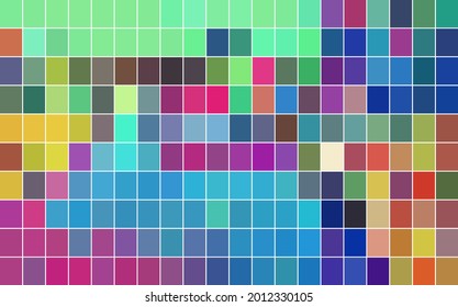 Abstract mosaic with color cells and white border. Vibrant disco background. Blue green color checkered template. Geometric pattern macro pixel. Glitch effect design element. Vivid abstraction 