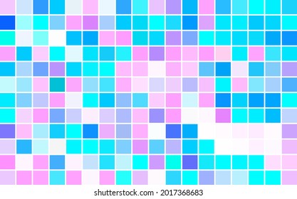 Abstract mosaic with color cells and white border. Pastel disco background. Pink cyan blue color checkered template. Geometric pattern macro pixel. Glitch effect design element. Vivid abstraction