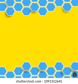 Abstract mosaic colorful background, blue hexagons situated on yellow background