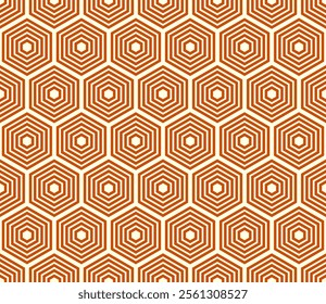 Abstract Mosaic composition. Burnt Orange color on matching background. Hexagon stacked mosaic composition. Large hexagon shapes. Seamless design. Tileable vector illustration.