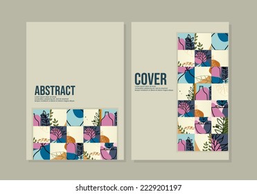 conjunto de diseño abstracto de la cubierta de mosaicos. fondo geométrico con patrón de doodle abstracto. Tamaño A4 para portátiles, anuales, folletos, catálogos, volantes