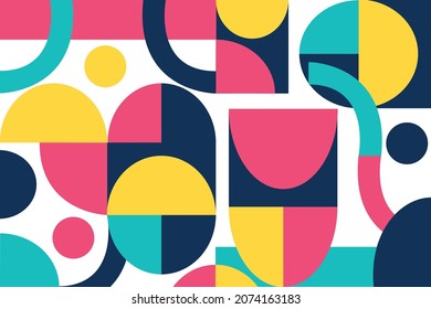 Abstract mosaic design with simple shapes and bright colors. Abstract vector pattern design in Scandinavian style for web banner, business presentation, branding package, fabric print, wallpaper.