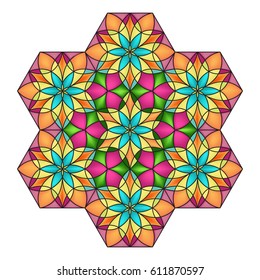Abstract Mosaic Floral Pattern Stained Glass Style / Vector Illustration / Isolated Outlines saved in Separate Layer