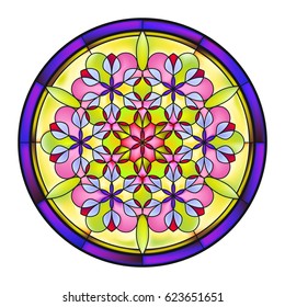 Abstract Mosaic Floral Stained Glass Window Round Panel  Outlines saved on separate layer