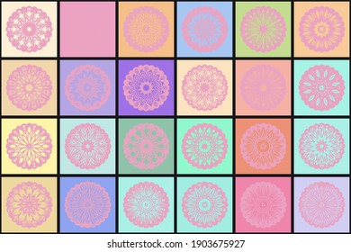 Abstraktes Mosaik mit Blumenmandala. Vektorgrafik