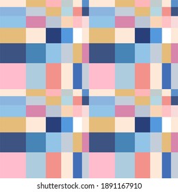 Abstract mosaic geometric background. Vector seamless pattern with simple geometric shapes like squares in pastel colors. Retro scandinavian style.