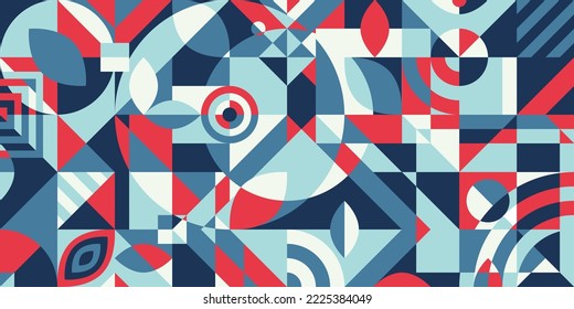 abstract mosaic geometric pattern design blue red and white color can be used for cover EPS10