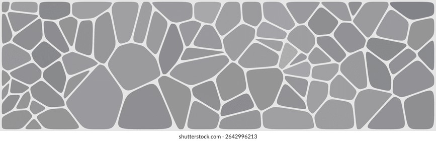Abstract mosaic of gray polygonal shapes forming a textured, geometric pattern, resembling a stylized stone wall with varied shading and angles.