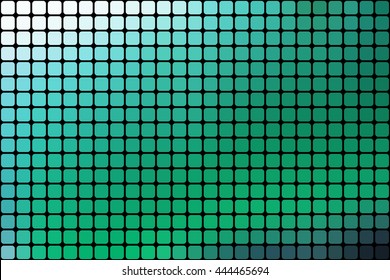 Abstract mosaic green background with square tiles over black, horizontal format.