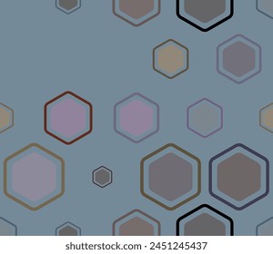 Abstract mosaic hexagon shapes background. Multicolored geometric elements of varied size. Bold rounded hexagons mosaic pattern with inner solid cells. Large hexagons. Tileable pattern.