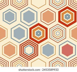 Abstract mosaic hexagon shapes background. Geometric elements of varied style and color. Large hexagons. Tileable pattern. Seamless background. Elegant vector illustration.