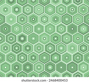 Abstract mosaic hexagon shapes background. Hexagon stacked mosaic background. Green color tones. Hexagonal cells. Tileable pattern. Seamless vector illustration.