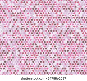 Abstract mosaic hexagon shapes background. Rounded hexagons mosaic pattern with inner solid cells. Regular hexagon shapes. Multiple tones color palette. Seamless pattern. Tileable vector illustration.