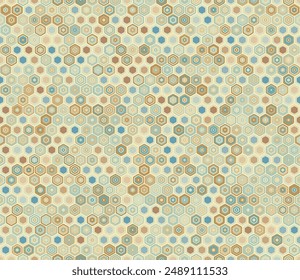 Abstract mosaic hexagon shapes background. Geometric elements of varied style and color. Hexagon shapes. Tileable pattern. Seamless background. Elegant vector illustration.