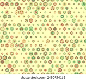 Abstract mosaic hexagon shapes background. Multicolored geometric elements of varied size. Bold rounded stacked hexagons mosaic pattern. Honeycomb geometric shapes. Tileable pattern.