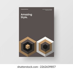 Abstract mosaic hexagons catalog cover template. Multicolored postcard A4 vector design layout.