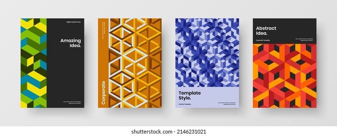 Resumen de la colección de conceptos de volante de mosaicos hexagonales. Composición de diseño de vectores de rótulos creativos.