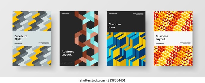 Resumen de la composición de la distribución postal de hexagones de mosaico. Folleto de la empresa simple conjunto de plantillas de diseño de vectores A4.