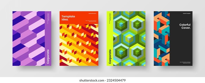 Abstract mosaic hexagons presentation concept collection. Modern leaflet design vector layout bundle.