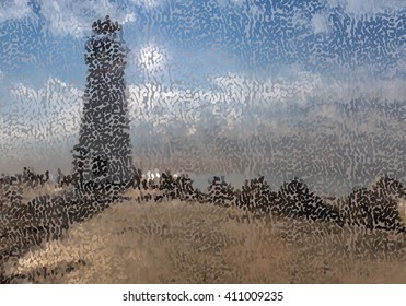 Abstract mosaic lighthouse.Mosaic background. Abstract nature backdrop. Oil painting simulation with mosaic elements.