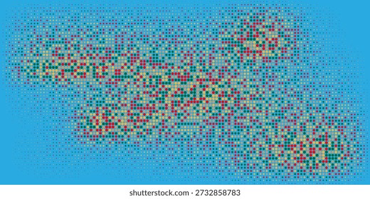 abstract mosaic of multicolored dots across a vivid blue field. Energetic and modern, the pattern adds visual interest for backgrounds, posters, 