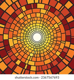 Abstract mosaic orange background with concentric circles. Warm orange mosaic background