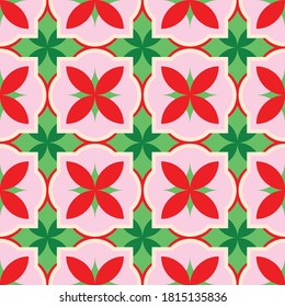 Abstracta el adorno de mosaico sin fisuras en colores navideños. Diseño de impresión de superficie geométrica para tejidos, fondos, papel de envoltura de regalo, libro de recortes, textiles, papel y embalaje.
