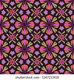 Abstract mosaic ornament, stained glass background, vector geometric seamless pattern