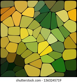 Abstract mosaic pattern. Abstract background consisting of elements of different shapes arranged in a mosaic style. Vector illustration. Green, yellow colors.