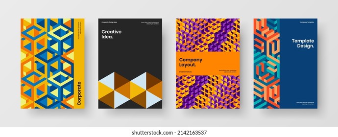 Abstract mosaic pattern brochure template collection. Clean postcard A4 design vector layout set.