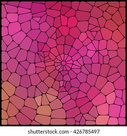 Abstract mosaic pattern consisting of geometric elements of different sizes and colors. Vector illustration. Pink, red, orange colors. 