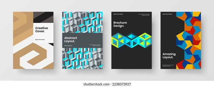Abstract mosaic pattern flyer template set. Isolated corporate brochure A4 vector design illustration composition.