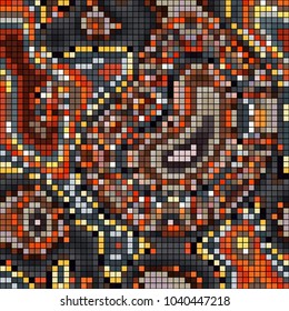 Abstract mosaic pattern formed by squares of different colors. Vector illustration in pixel art style. Colorful geometrical background