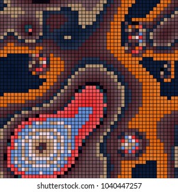 Abstract mosaic pattern formed by squares of different colors. Vector illustration in pixel art style. Colorful geometrical background