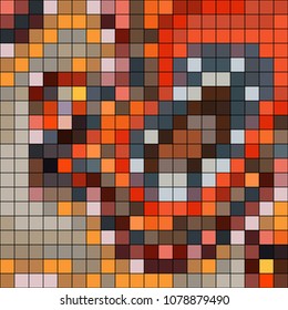 Abstract mosaic pattern formed by squares of different colors. Vector illustration in pixel art style. Colorful geometrical background