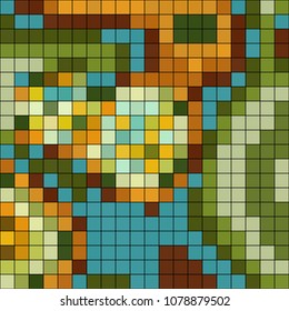 Abstract mosaic pattern formed by squares of different colors. Vector illustration in pixel art style. Colorful geometrical background