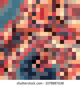 Abstract mosaic pattern formed by squares of different colors. Vector illustration in pixel art style. Colorful geometrical background