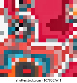 Abstract mosaic pattern formed by squares of different colors. Vector illustration in pixel art style. Colorful geometrical background