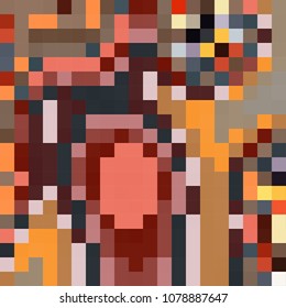 Abstract mosaic pattern formed by squares of different colors. Vector illustration in pixel art style. Colorful geometrical background