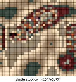 Abstract mosaic pattern formed by squares of different colors. Vector illustration in pixel art style. Colorful geometrical background