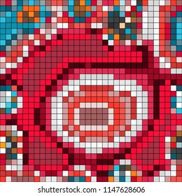 Abstract mosaic pattern formed by squares of different colors. Vector illustration in pixel art style. Colorful geometrical background. Backdrop with strange ornament.