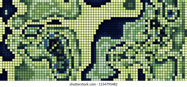 Abstract mosaic pattern formed by squares of different colors. Vector illustration in pixel art style. Colorful geometrical background. The image format is suitable for printing on a mug.