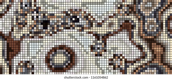 Abstract mosaic pattern formed by squares of different colors. Vector illustration in pixel art style. Colorful geometrical background. The image format is suitable for printing on a mug.